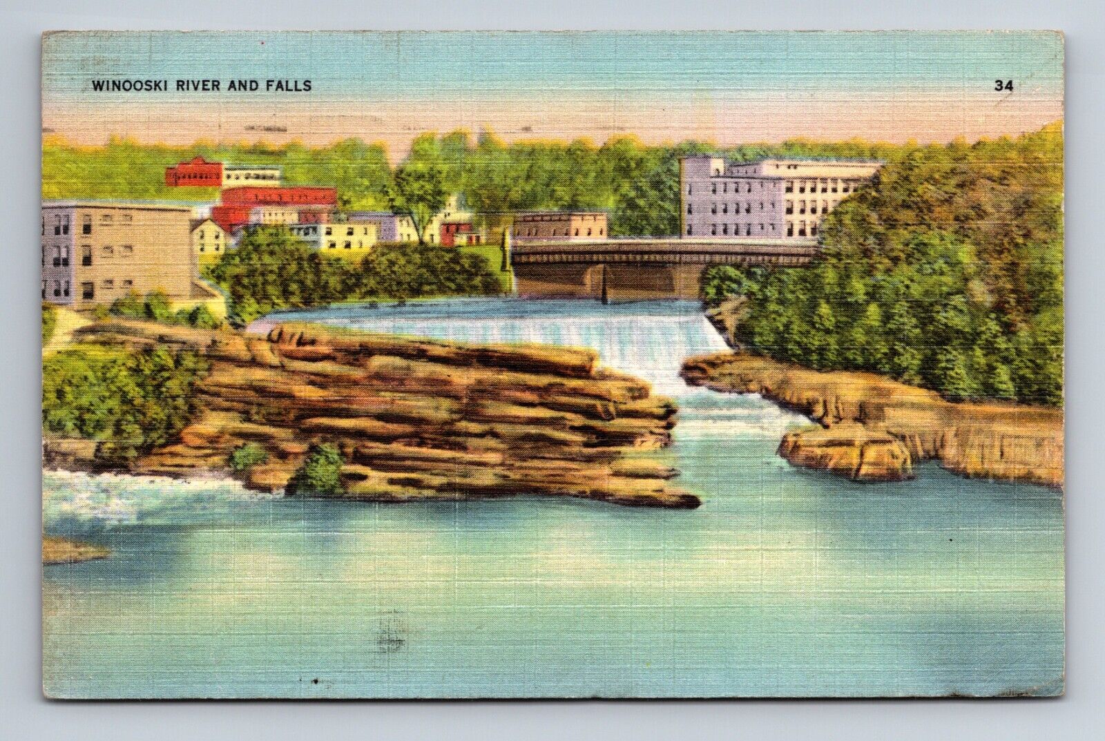 Winooski River and Falls Winooski Vermont Postcard c1938