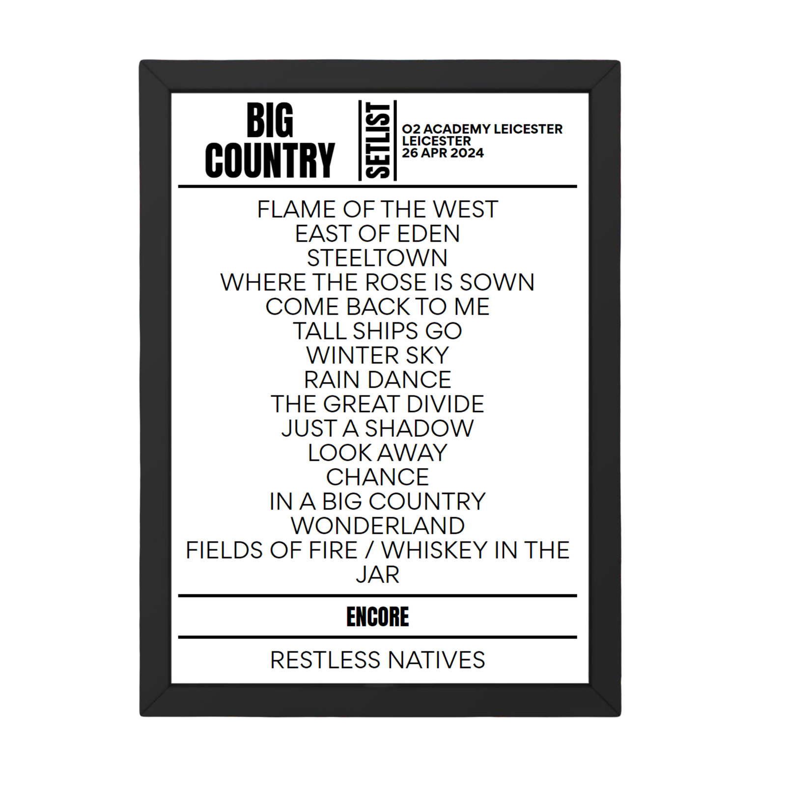 Big Country Leicester April 2024 Replica Setlist