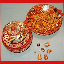 CUSCO Peru 4 Pc Pottery + 8 Beads Andean Hand Made Painted Glazed Folk Art Incan picture