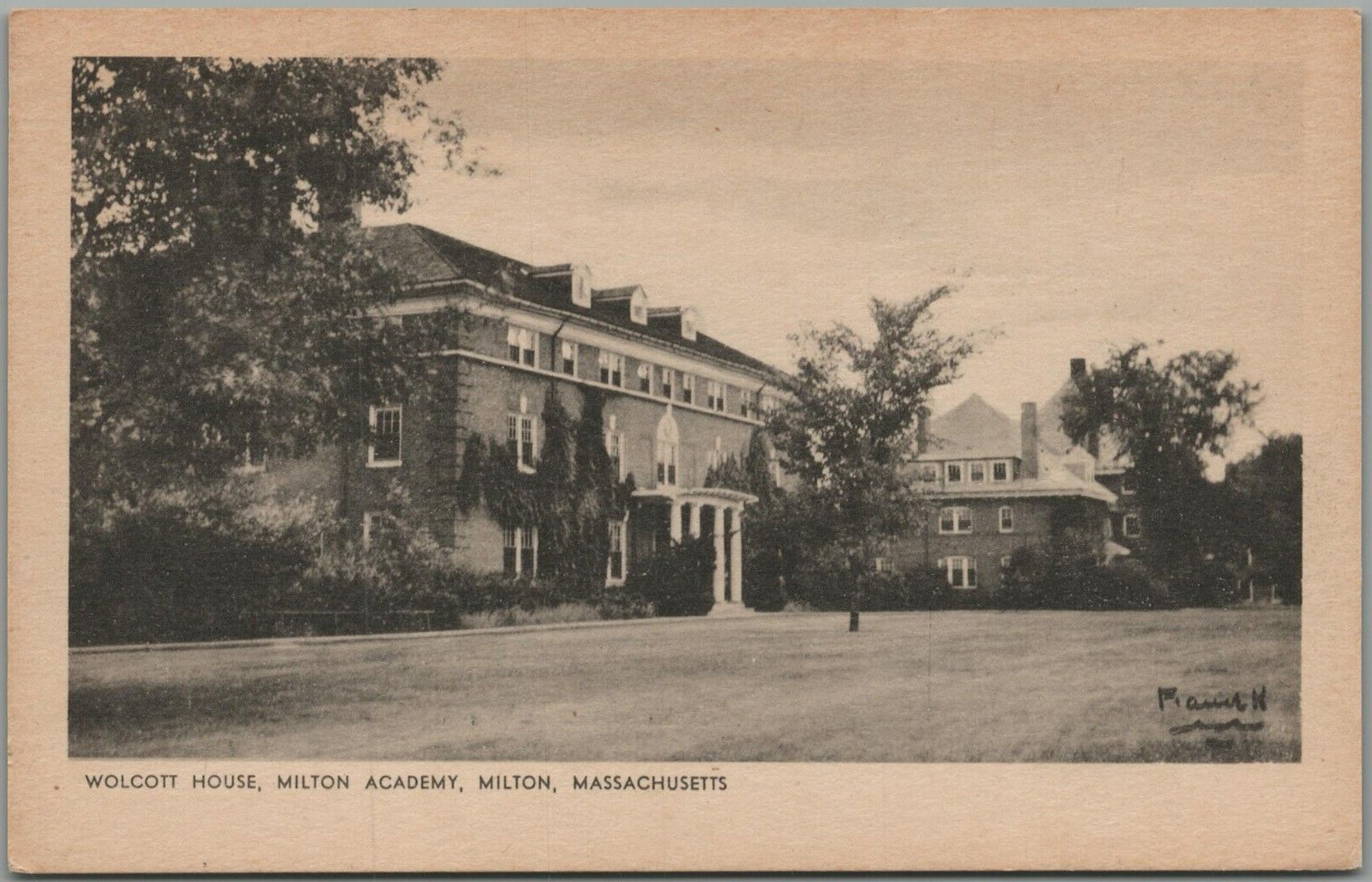 Wolcott House Milton Academy Milton MA Real Photo PC 1900