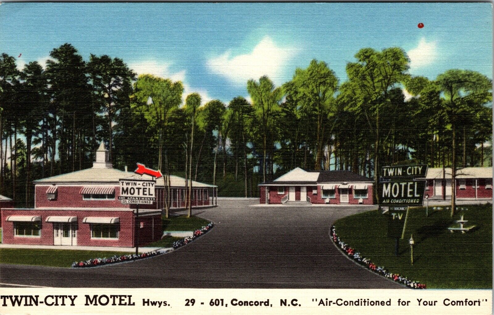Concord NC Twin City Motel Vintage Postcard North Carolina Advertising Roadside