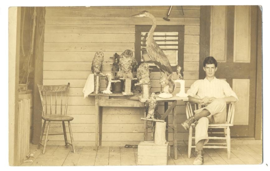Great TAXIDERMY 1914 RPPC - Taxidermist Poses with Examples - WHITINGHAM VT Great TAXIDERMY 1914 RPPC - Taxidermist Poses with Examples - WHITINGHAM VT