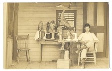 Great TAXIDERMY 1914 RPPC - Taxidermist Poses with Examples - WHITINGHAM VT picture