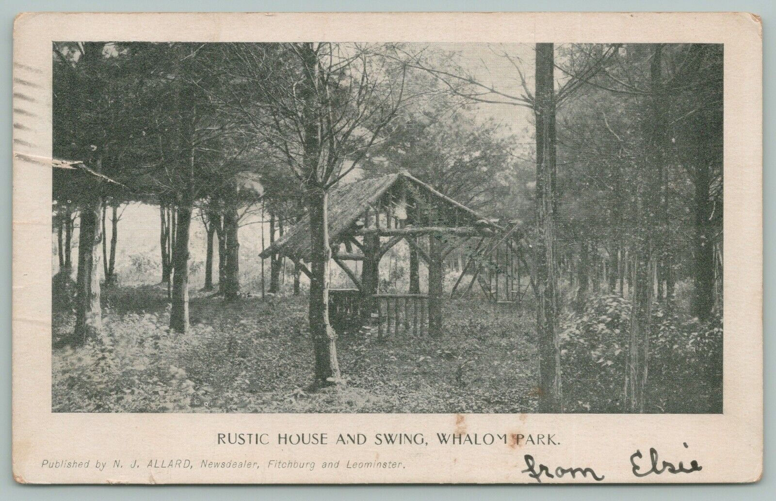 Lunenburg Massachusetts~Whalom Park~Rustic House & Swing~c1904~Postcard