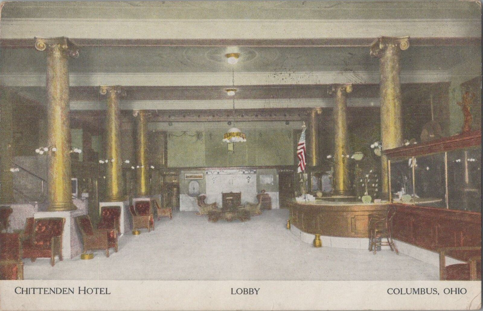 Postcard Chittenden Hotel Lobby Columbus Ohio OH 