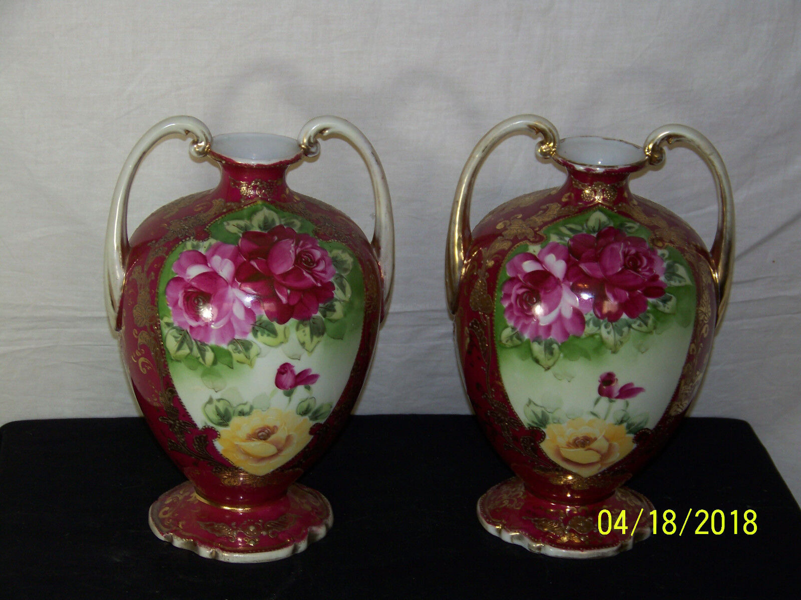 Nippon Hand Painted Wheelock 1 Pair of Vases