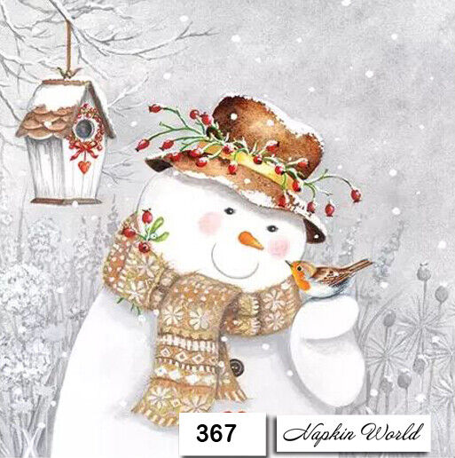 (367) TWO Individual Paper Luncheon Decoupage Napkin - SNOWMAN WINTER CHRISTMAS