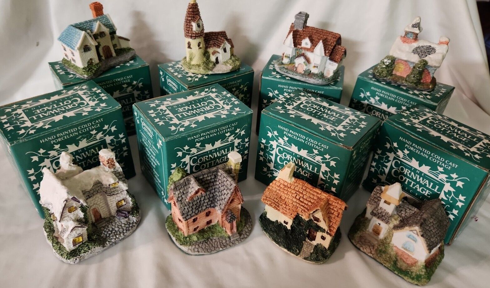 THE CORNWALL COTTAGE Collection 1987 Christmas Porcelain Cottage  lot of 8 