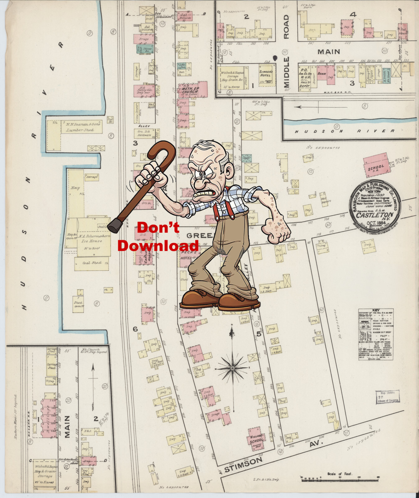 1884  Map COPY Castleton on  Hudson New York Highly Detailed Map  16