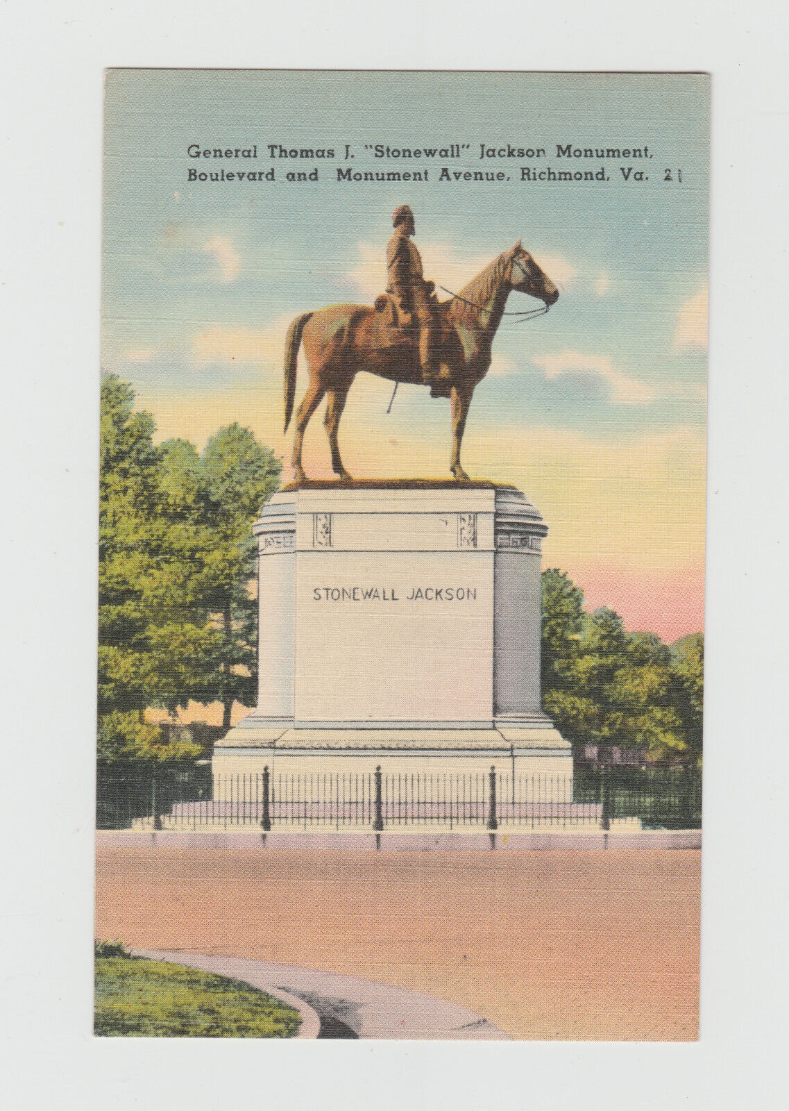 Stonewall Jackson Monument (Removed 2020), Richmond, Virginia Postcard 1255