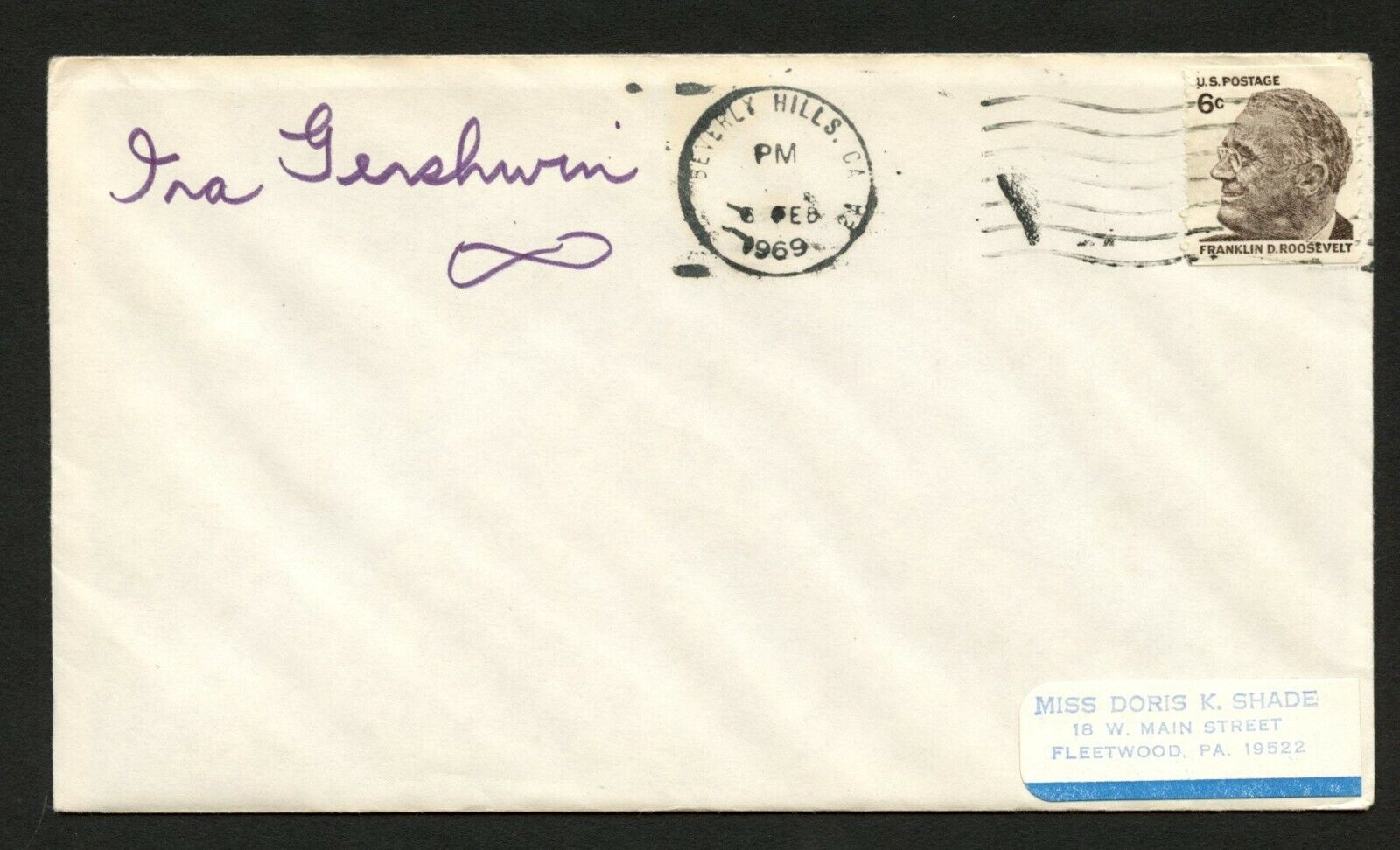 Ira Gershwin d.1983 signed autograph auto postal cover American lyricist PC141