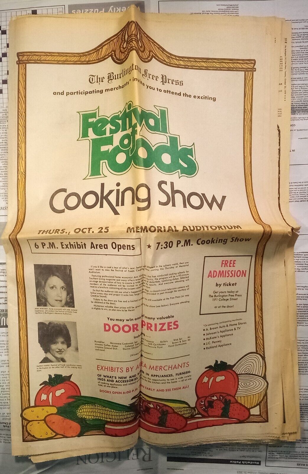 1979 Burlington Free Press Festival of Foods Cooking Show Newspaper Sections