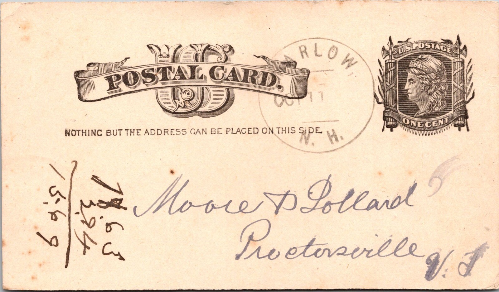 Antique Postal Card Proctorsville NH New Hampshire Early Postal History Card Antique Postal Card Proctorsville NH New Hampshire Early Postal History Card