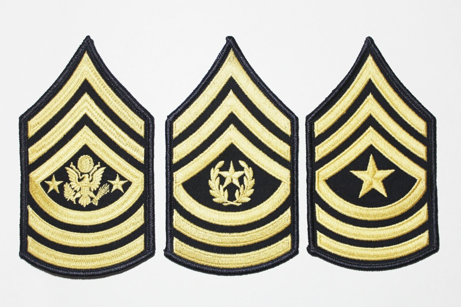 3 PAIR Army Leadership Sergeant Major Rank Gold on Blue Chevron Patches - Female