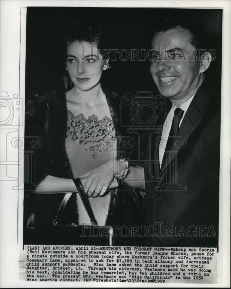 1959 Press Photo George (Bud) Westmore & Wife Jeanne Shores at Los Angeles Court