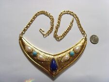 vintage large gold tone metal breast plate necklace Donald Stannard? fv1821 picture