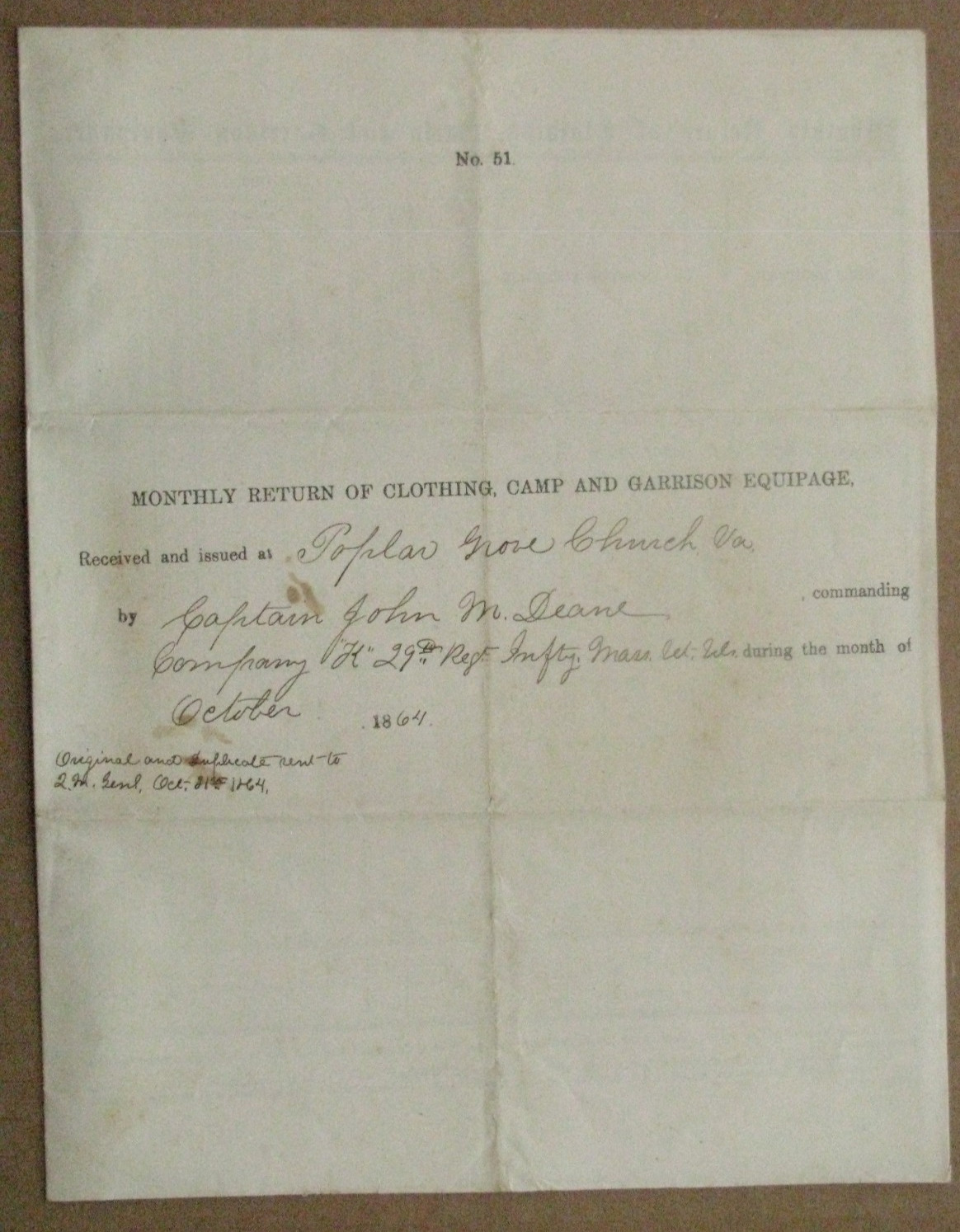CIVIL WAR PETERSBURG VIRGINIA POPLAR GROVE CHURCH 1864 UNION ARMY INVOICE