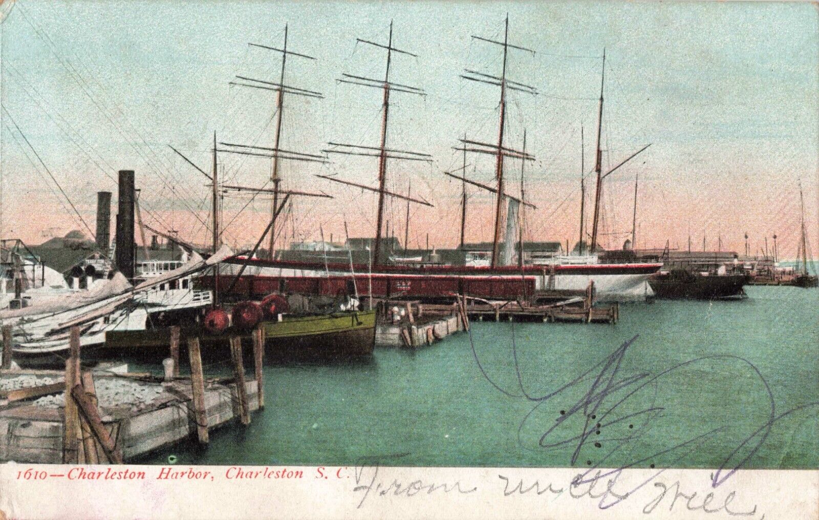 Charleston Harbor Charleston South Carolina SC Ships 1907 Postcard