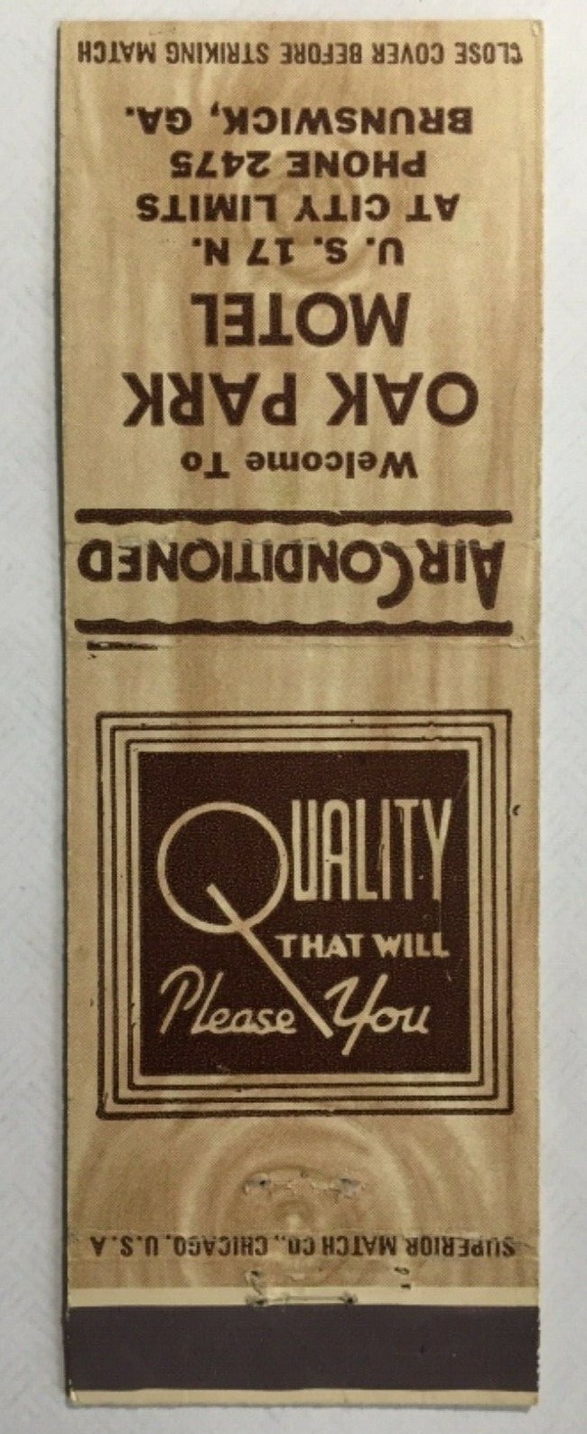 Vintage Matchbook Cover Oak Park Motel U.S.17N @ city limits Brunswick, Georgia Vintage Matchbook Cover Oak Park Motel U.S.17N @ city limits Brunswick, Georgia