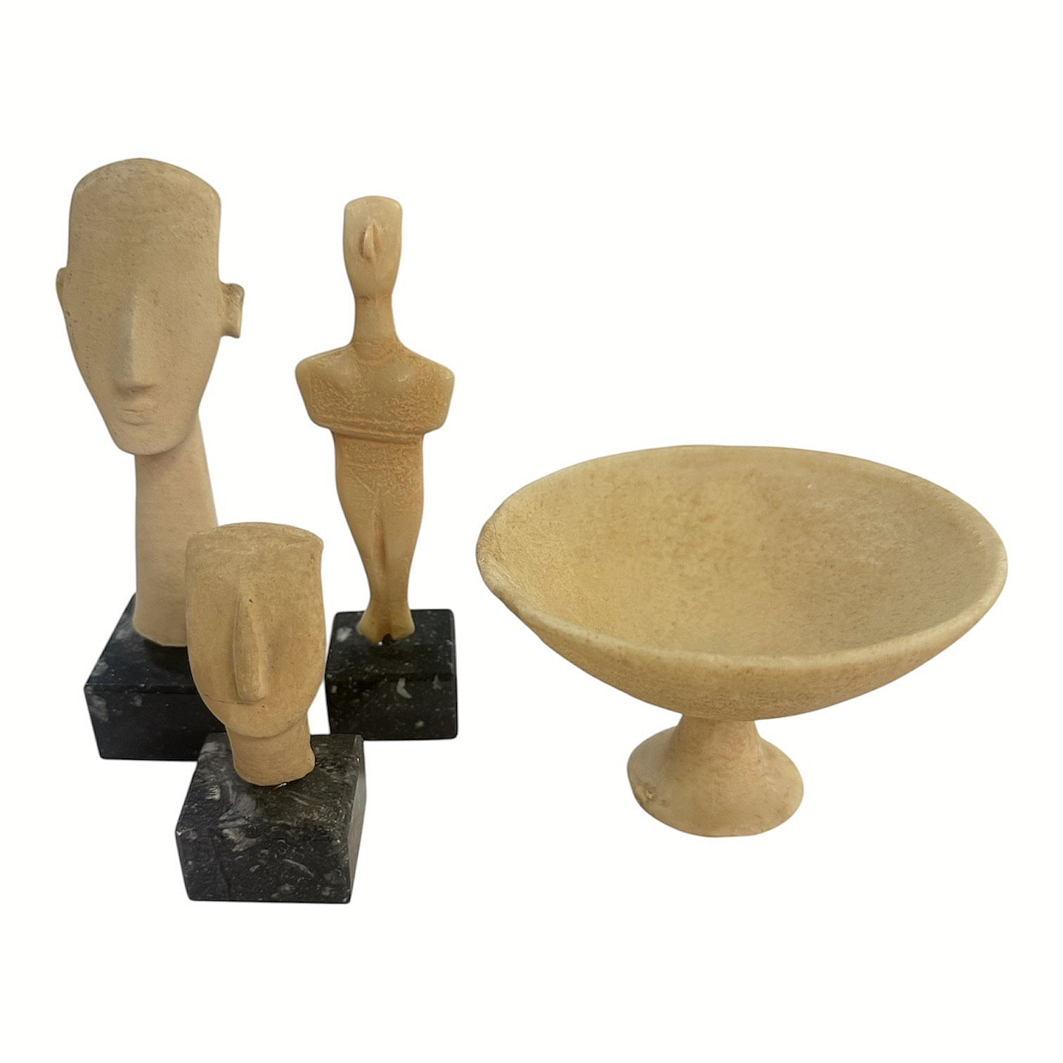 CYCLADIC ART MUSEUM MINIATURE REPRODUCTION LOT OF 3 STATUES & BOWL ATHENS GREECE