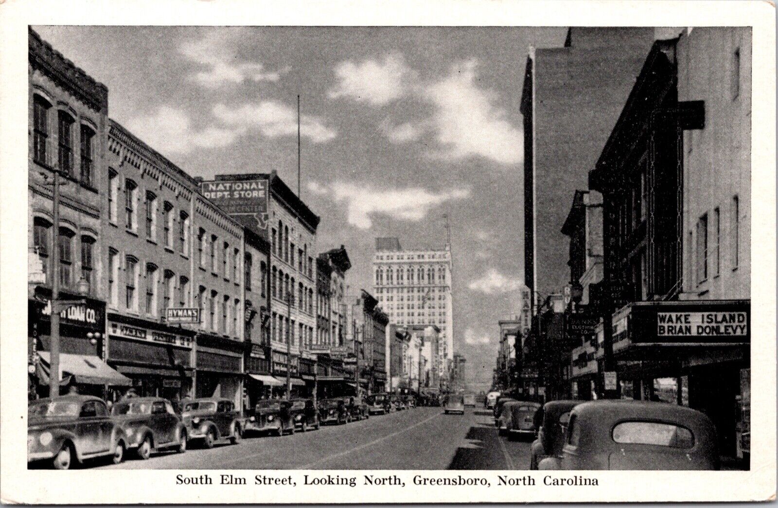 Postcard South Elm Street, Looking North in Greensboro, North Carolina