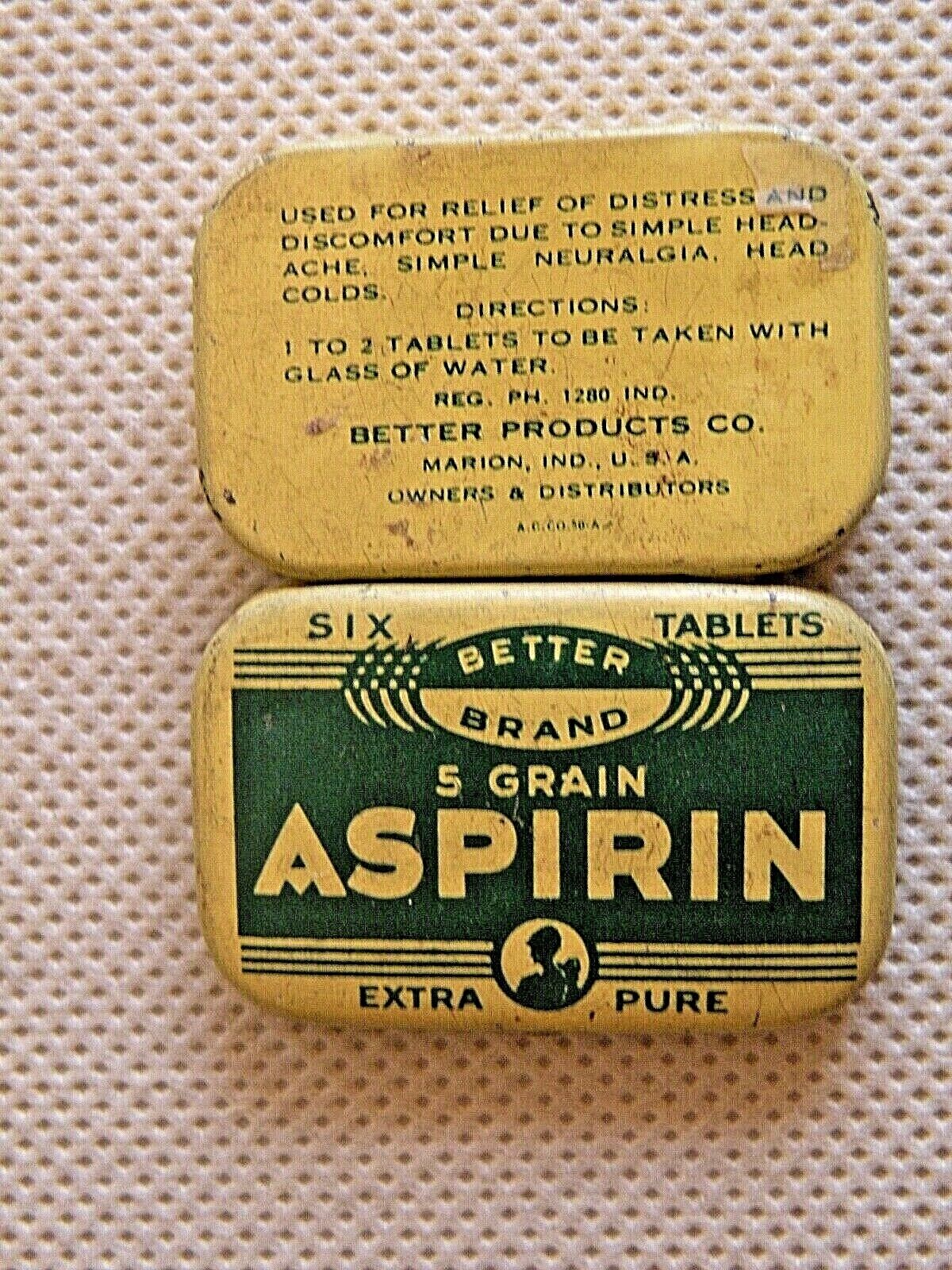 Aspirin 6 Tablet Size Tin   For Better Brand Marion IN
