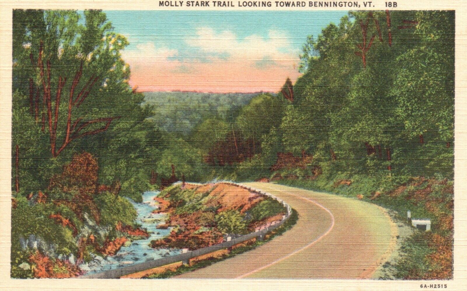 Postcard VT Molly Stark Trail toward Bennington Vermont Linen Vintage PC H6907