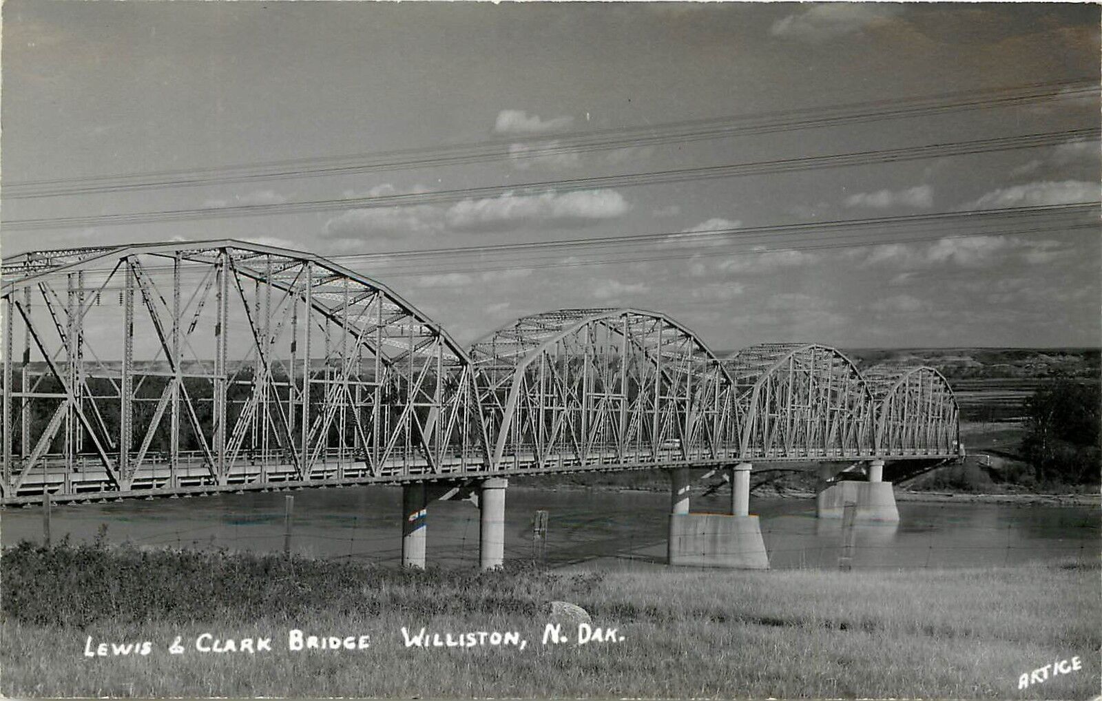 c1950 Real Photo PC; Lewis & Clark Bridge, Williston ND Williams County, Artice