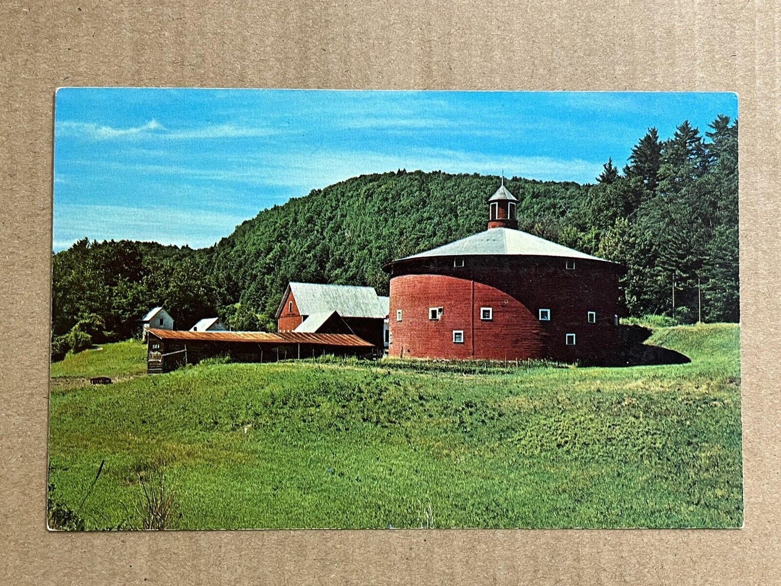 Postcard East Barnet VT Red Round Barn Moore Farm Vintage Vermont PC