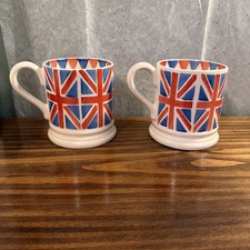Pair Emma Bridgewater Union Jack 1/2 Pint Mugs England Hand Decorated Stoke On T picture