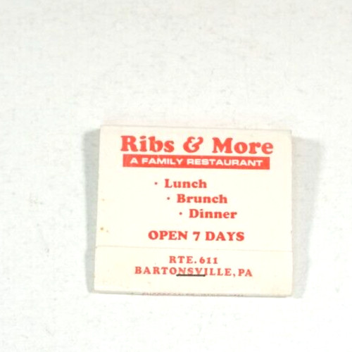 Matchbook Full Ribs & More Sportsmans Pub Bartonsville PA Restaurant Matchbook Full Ribs & More Sportsmans Pub Bartonsville PA Restaurant