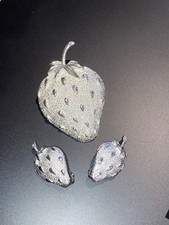 Sarah Coventry Silvertone Strawberry Brooch & Earring Set picture