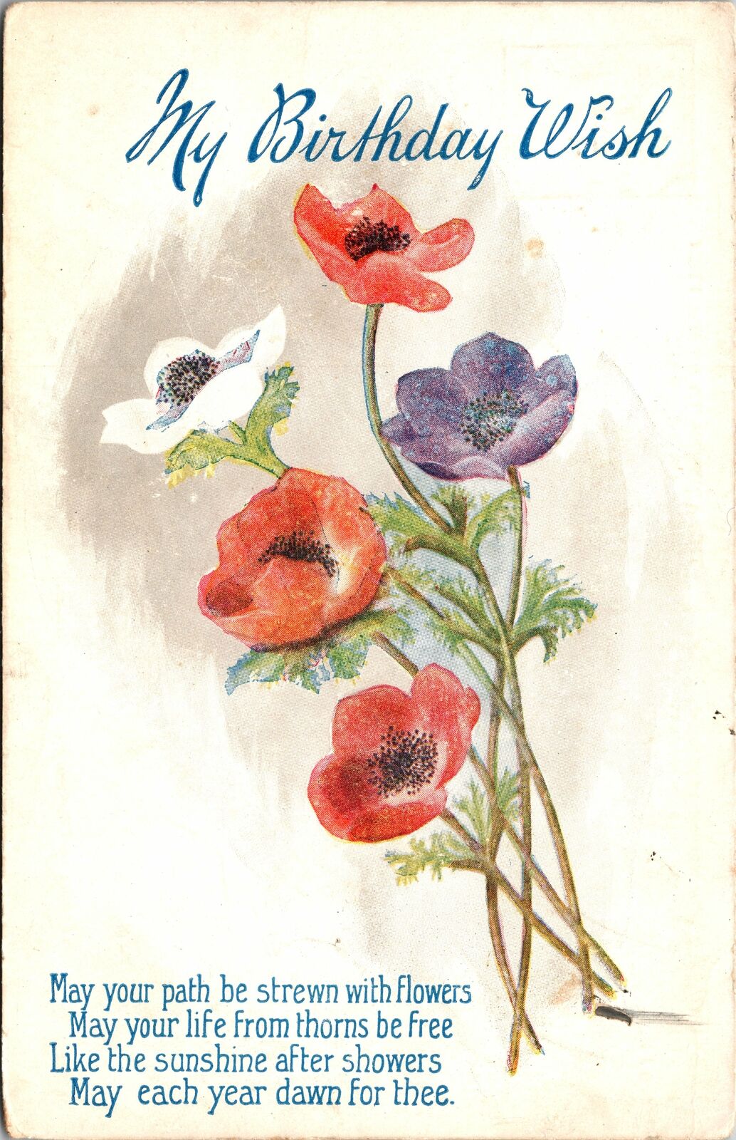 VINTAGE POSTCARD MY BIRTHDAY WISH FLOWERS MAILED FROM BARNET U.K. 1923