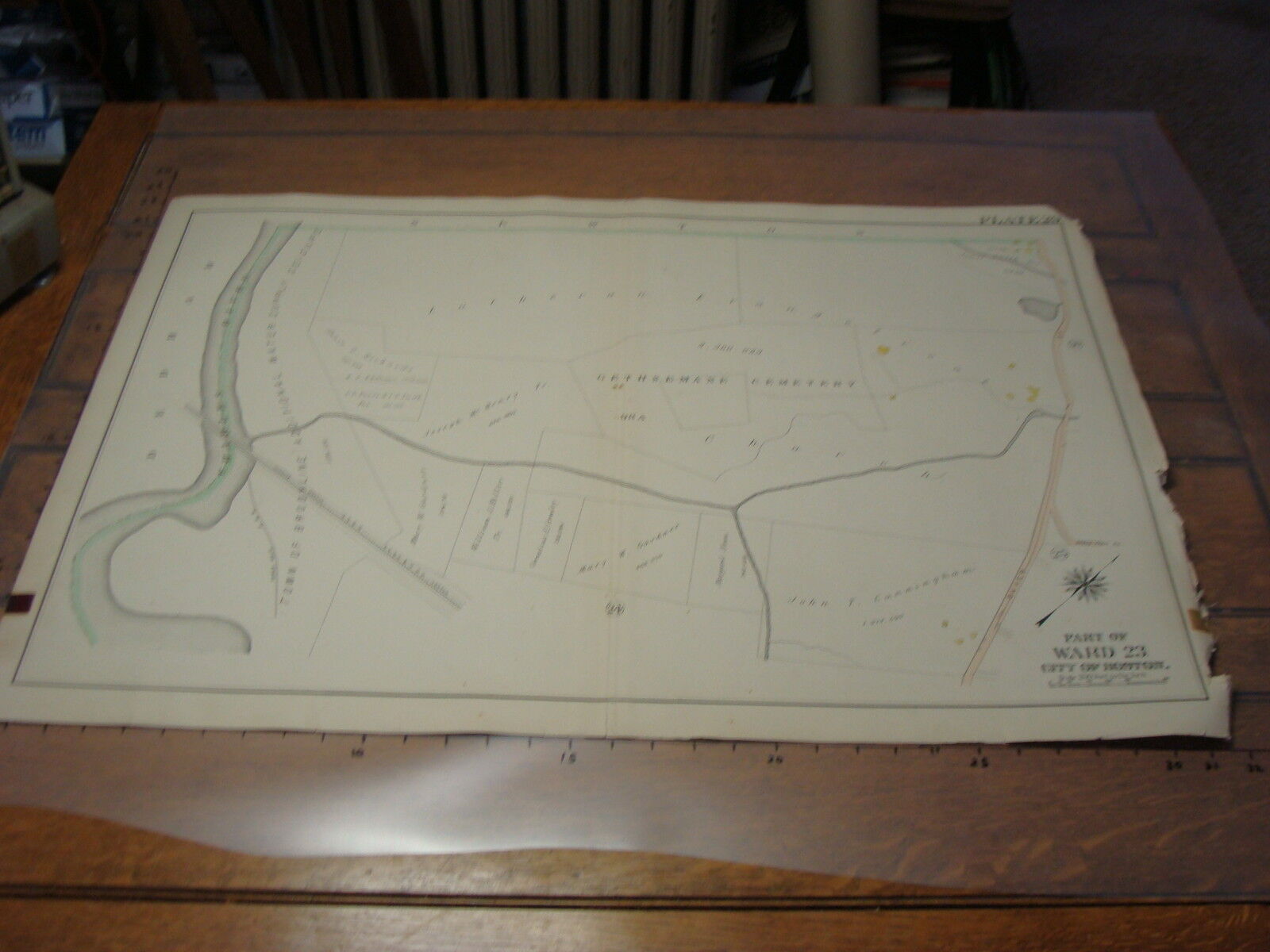 1905 CITY OF BOSTON MAP Ward 23: Plate 29 w/ Charles River, Gethsemane Cemet