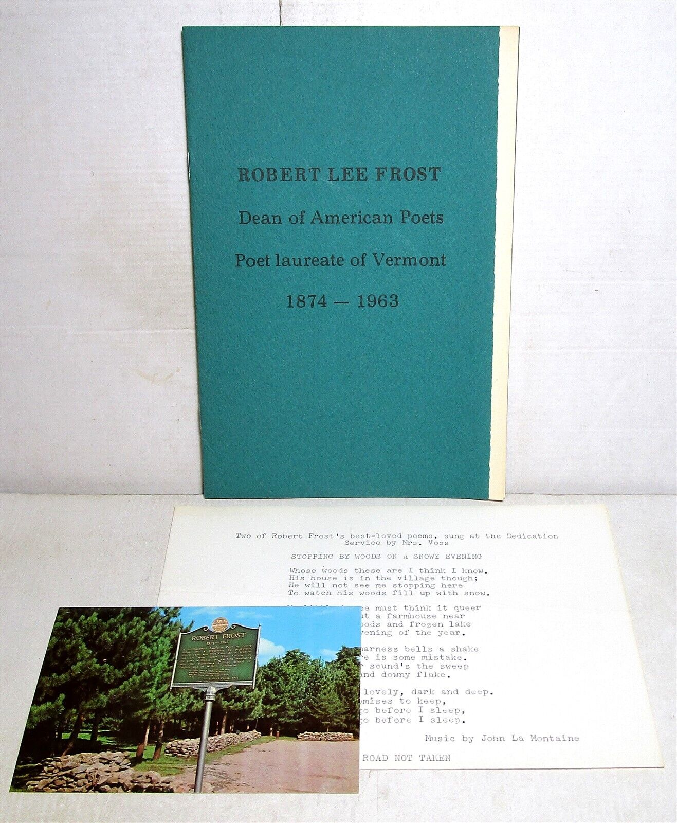 1964 program for dedication of Robert Frost homestead marker, Ripton, Vermont