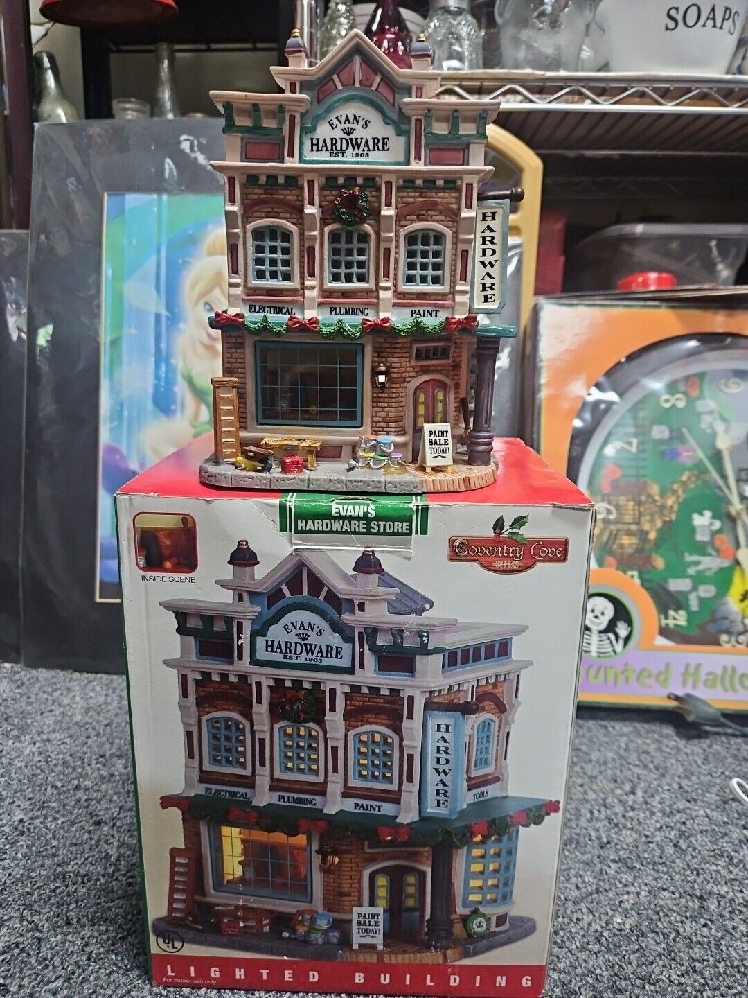 Lemax Evans Hardware Store Coventry Cove Inside Scenes Lighted Building Orig Box