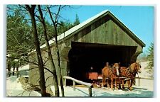 Postcard Covered Bridge from Dummerston VT horse sleigh T84 picture