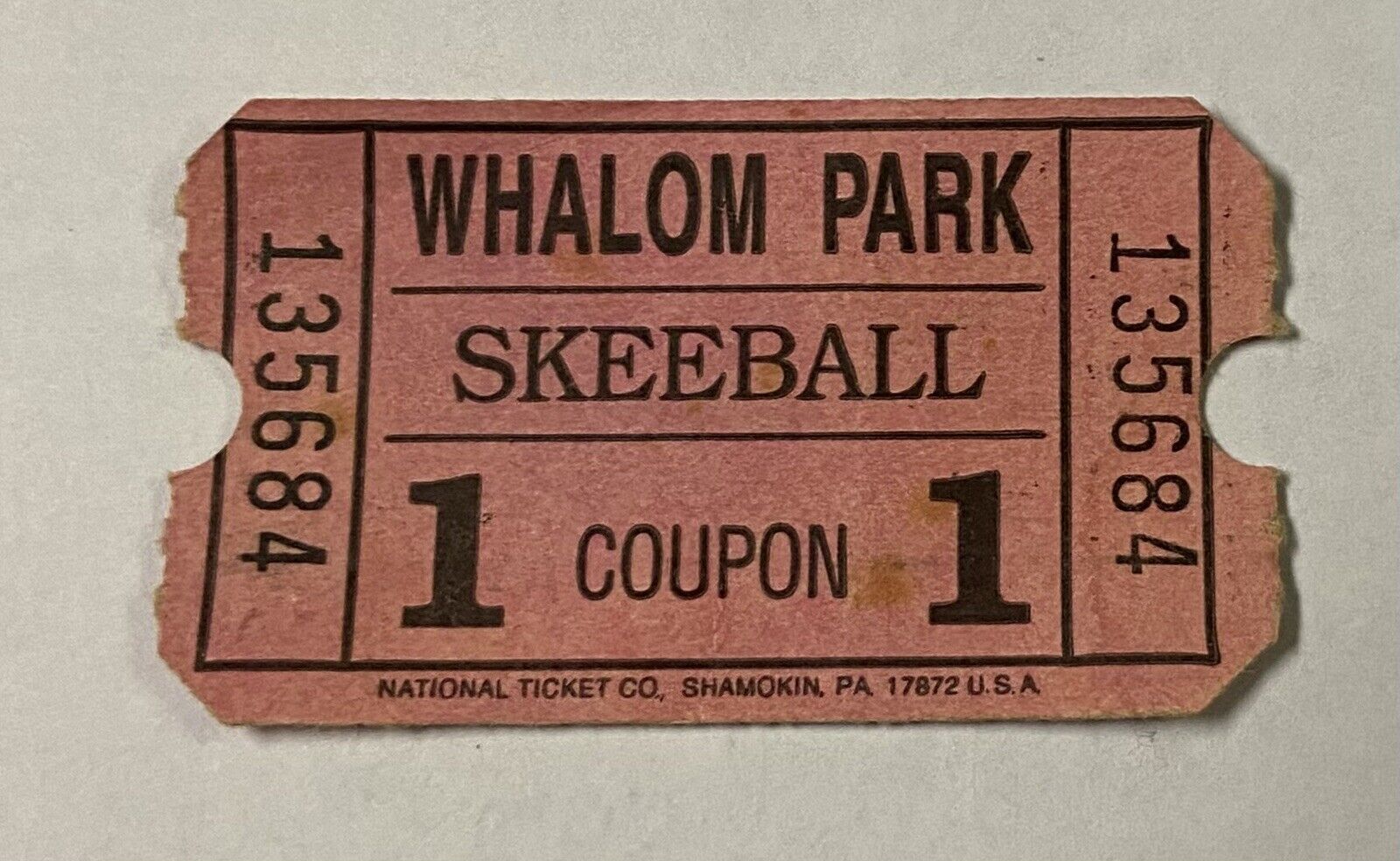 Whalom Park Skeeball Ticket, Vintage, Lunenburg, MA