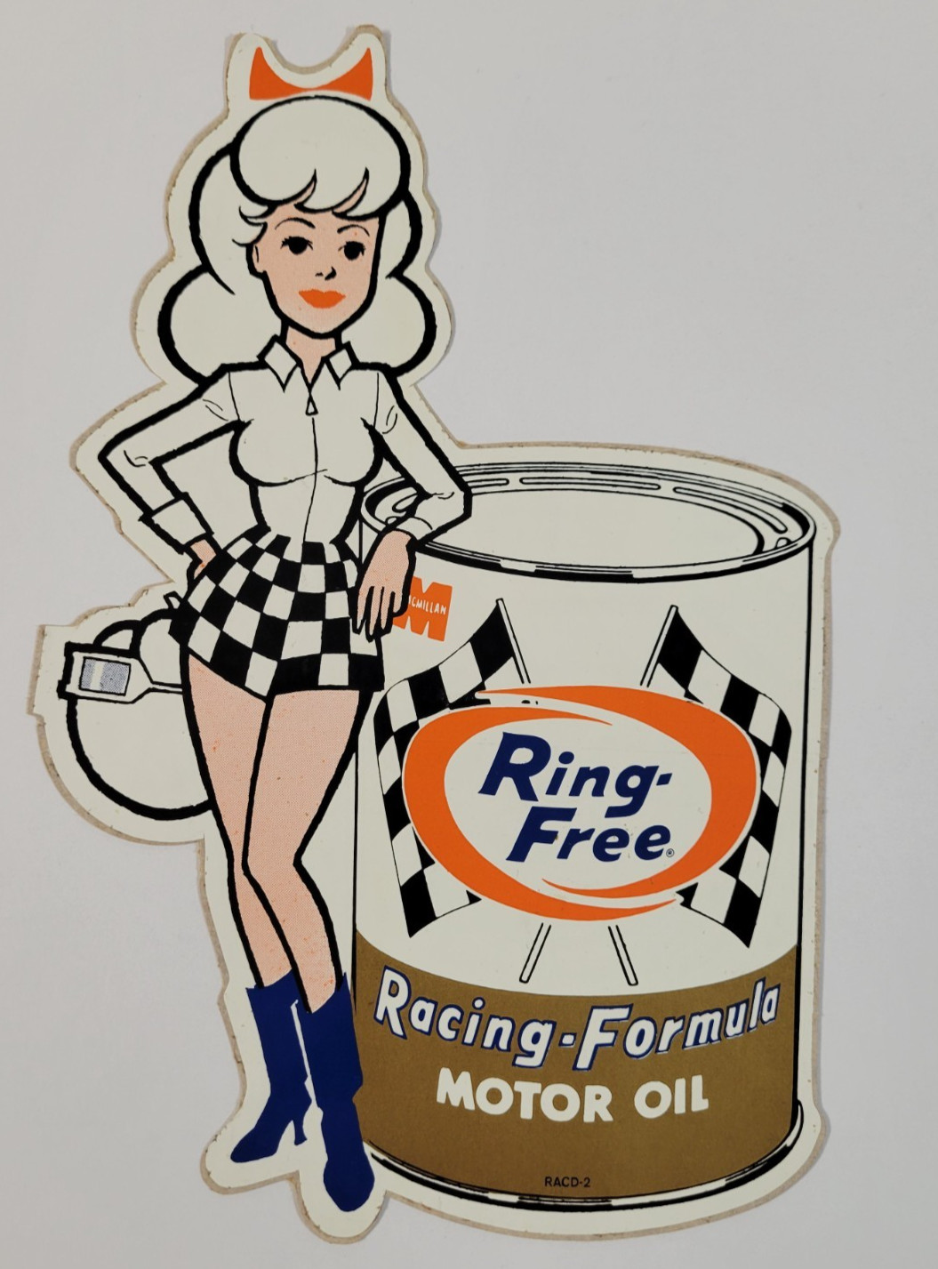 1960's MACMILLAN RING FREE RACING MOTOR OIL Original STICKER DECAL Car Girl RARE 1960's MACMILLAN RING FREE RACING MOTOR OIL Original STICKER DECAL Car Girl RARE
