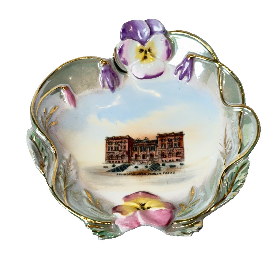 MARLIN Arlington Hotel  TX TEXAS ANTIQUE Souvenir CHINA TRINKET DISH