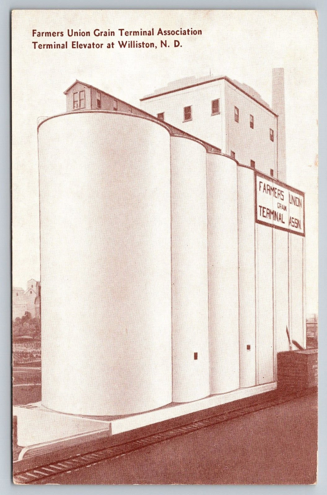 Williston North Dakota Terminal Elevator Farmers Union Grain Terminal Postcard