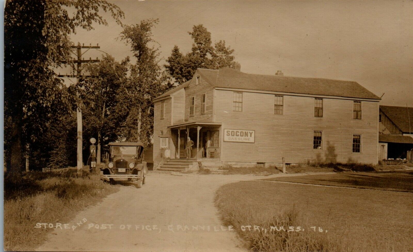 Antique Postcard Sepia RPPC Granville Center MA Store Post Office Real Photo