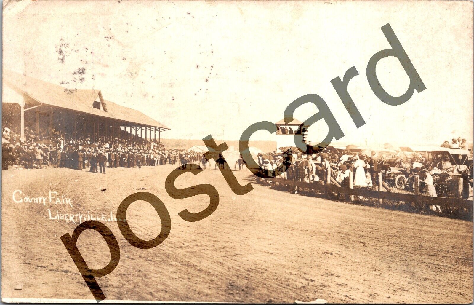 1907 County Fair, LIBERTYVILLE IL, horse racing, postcard jj255