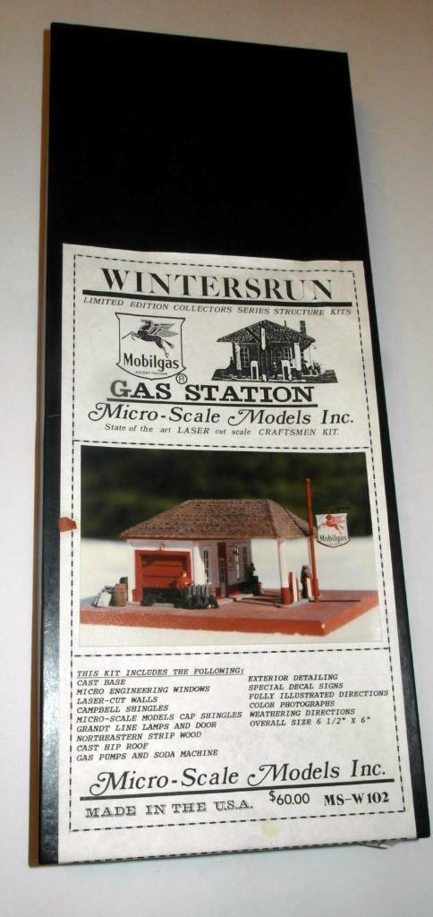 COMPLETE MICRO-SCALE MODELS MOBIL GAS STATION HO SCALE BUILDING KIT RARE