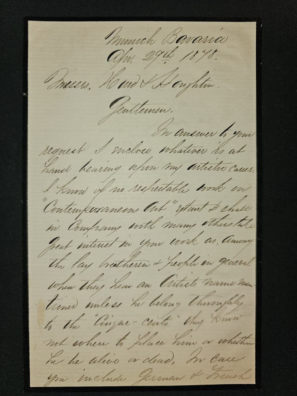 1878 Charles Gifford Dyer ALS Signed Letter Munich Artist Career & Art Content 1878 Charles Gifford Dyer ALS Signed Letter Munich Artist Career & Art Content