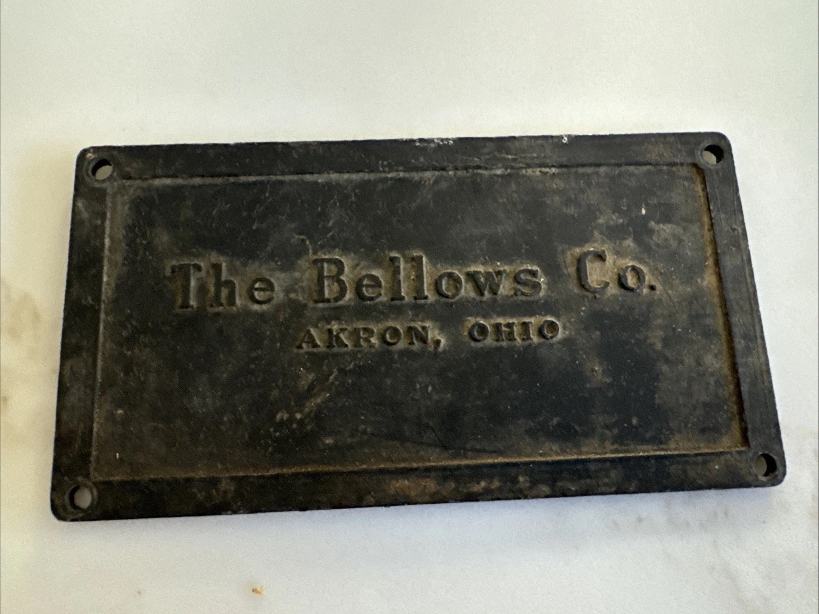 The Bellows Co Akron Ohio - Metal Name Plate 5x2.5” The Bellows Co Akron Ohio - Metal Name Plate 5x2.5”