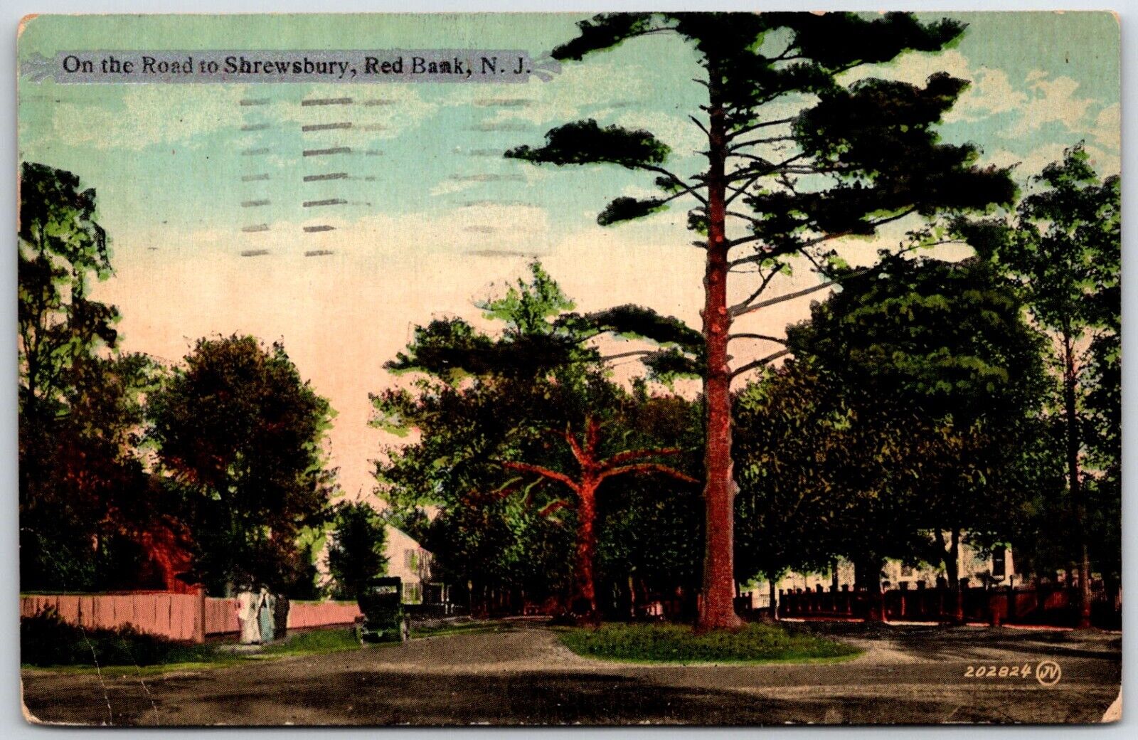 on the road to shrewsbury red bank new jersey postcard 1916