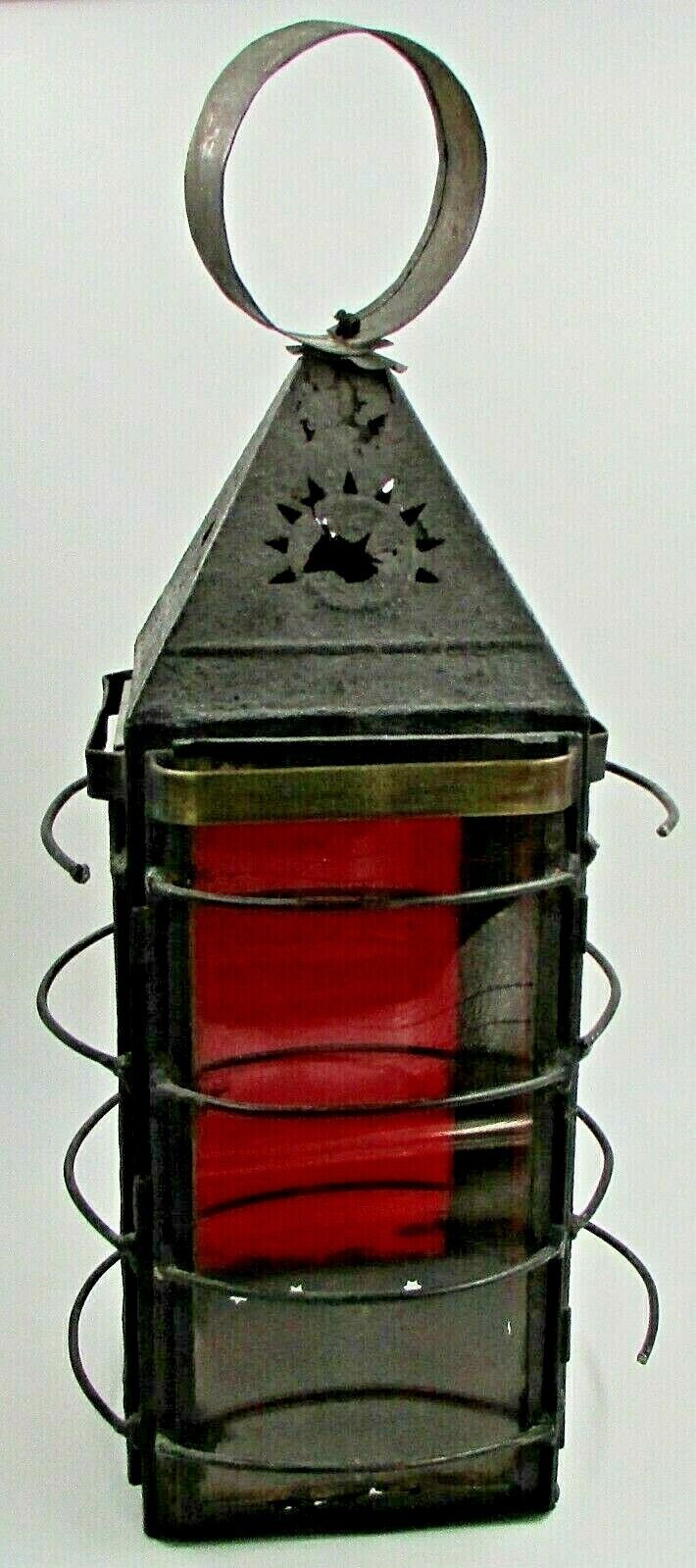 Antique Parker's Patent 1853 Tin Candle Lantern Proctorsville VT Red Glass Sides