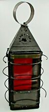 Antique Parker's Patent 1853 Tin Candle Lantern Proctorsville VT Red Glass Sides picture