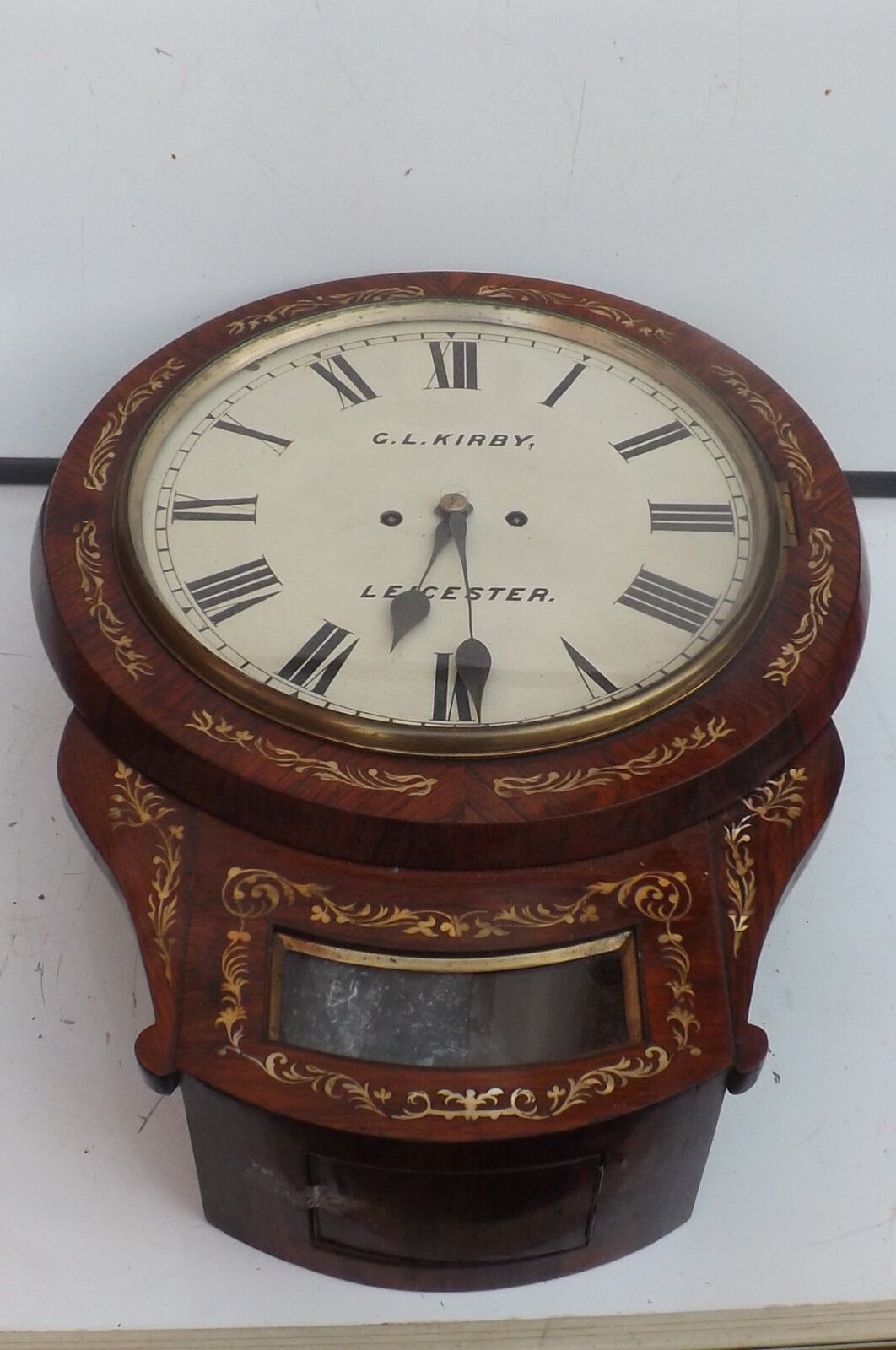 Wall Clock Double Fusse Victorian Leicester Clock mother of Pearl in rosewood.